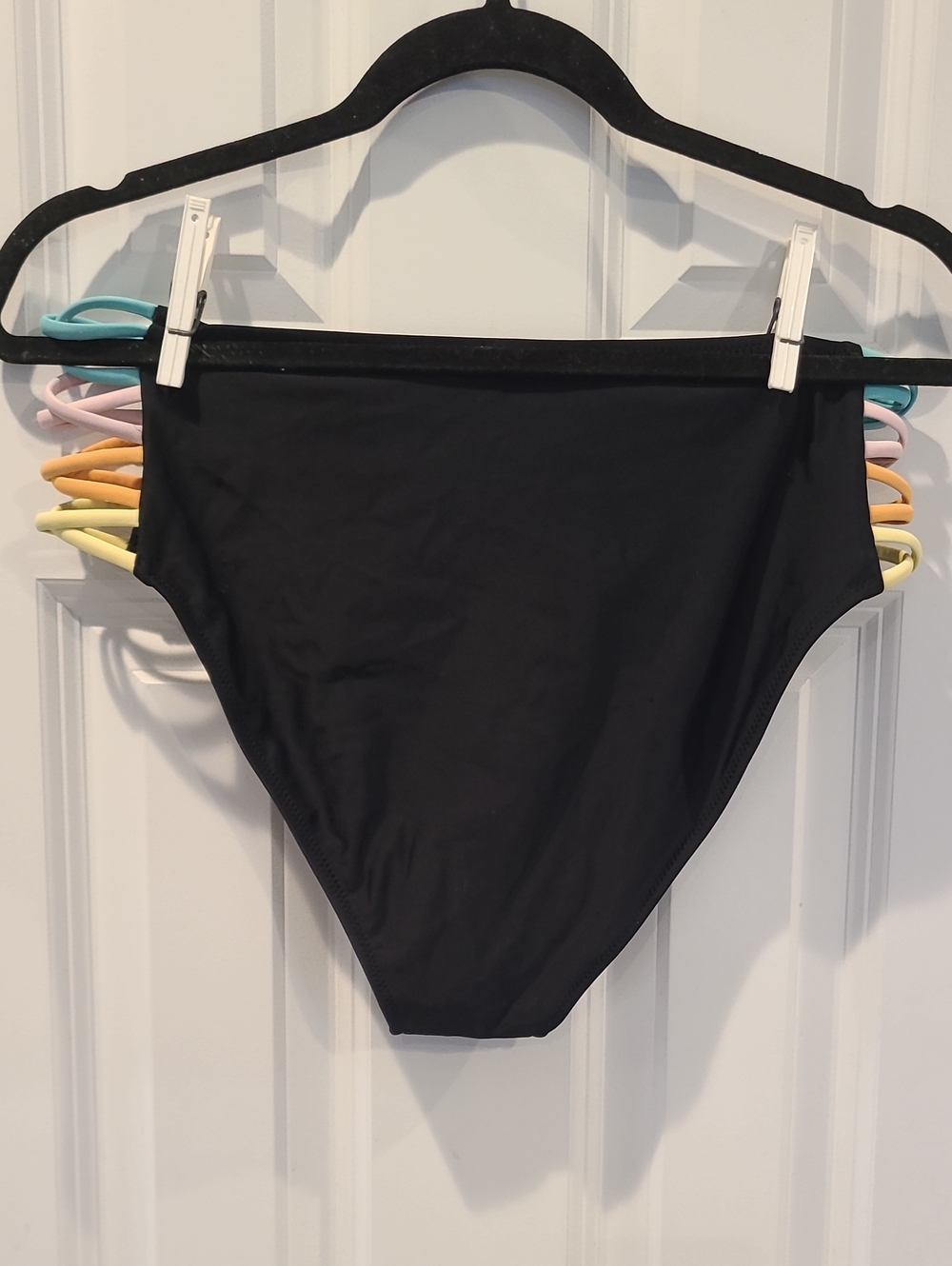 Black High-Waist Swim Bottoms with Pastel Side Straps - Picture 3 of 3